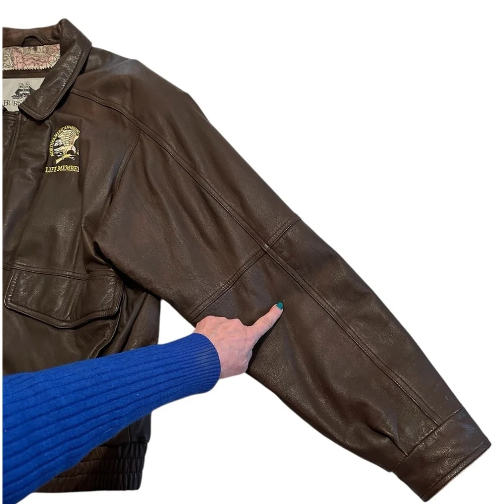 Burks Bay Leather Jacket Bomber Mens XXL North American Hunting Club Life Member